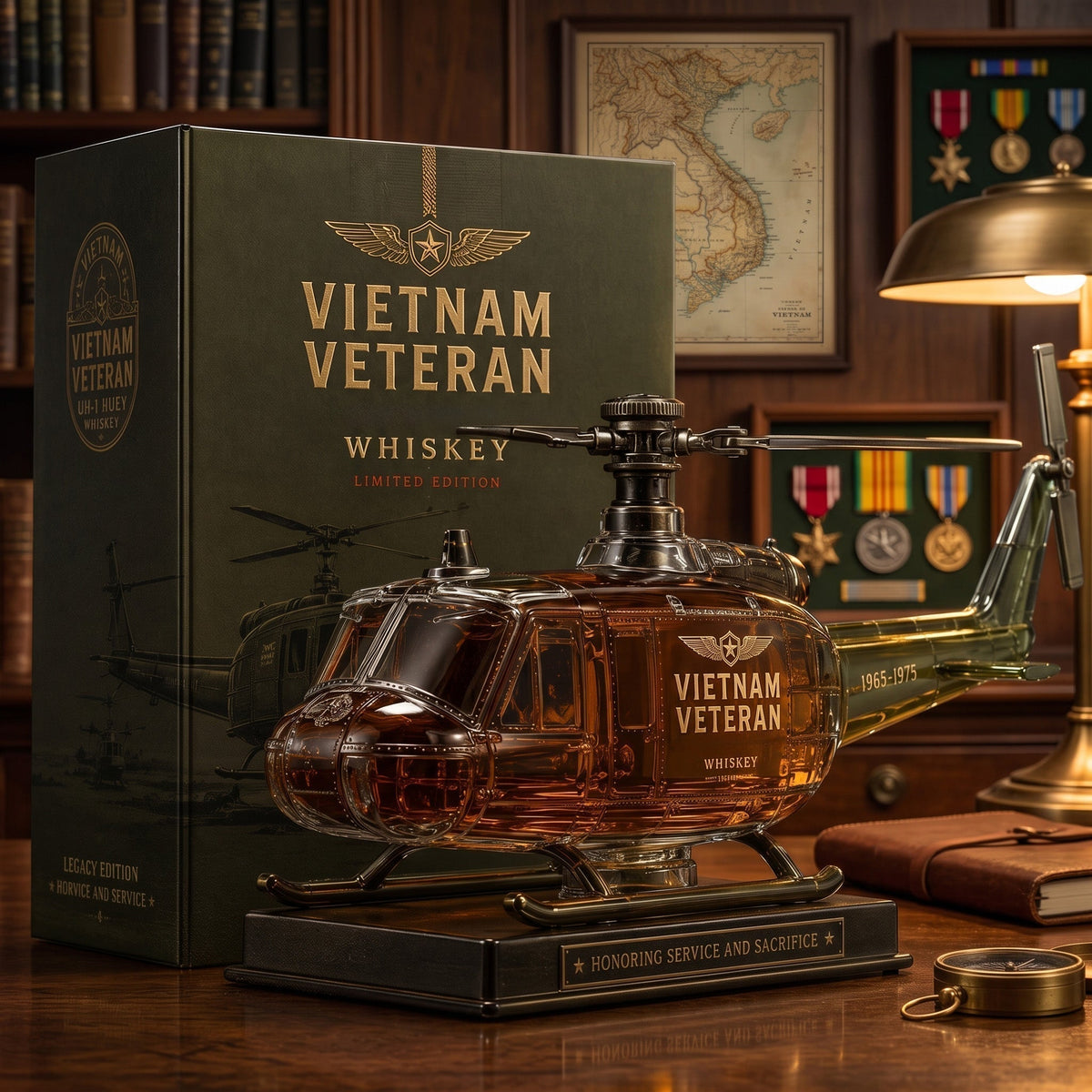 🎖️Vietnam Veteran Military Helicopter 1965-1975 Whiskey Bottle